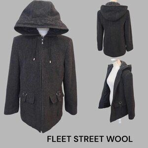 Fleet Street Wool Women's Wool Blend  Charcoal Grat Hoodie Coat Jacket Size 6
